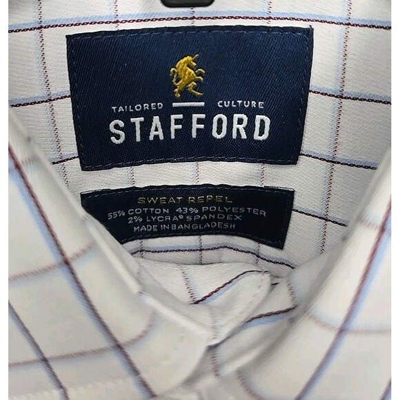 Stafford Sweat Repel Long Sleeve Button Shirt, Berg Blue Plaid, 14-14½ x 32-33 - Picture 5 of 6